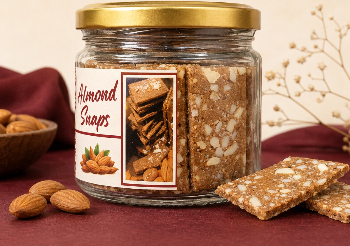 Almond Snaps in their gold-lidded jar